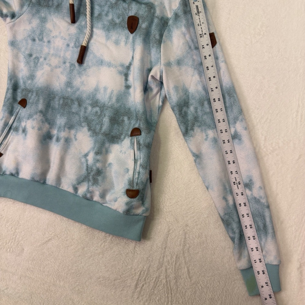 Wanakome Hoodie Sweatshirt Womens Medium Blue Tie Dye Cowl Neck Fleece Pullover - Picture 8 of 11